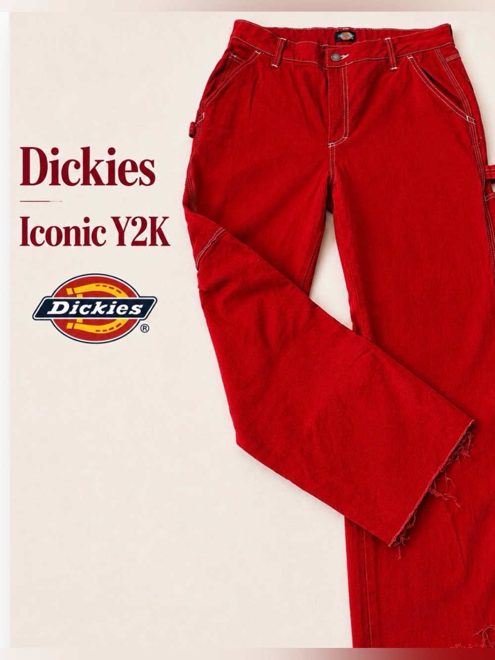 Dickies Red Carpenter Pants Raw Hem Stretch Utility Jeans 29x29
